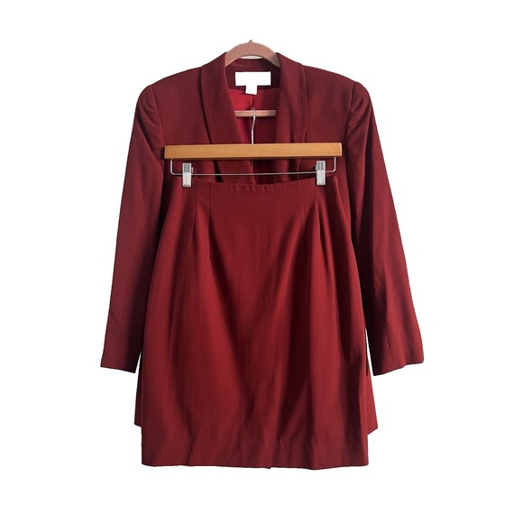 Vintage Jones New York Suit Jacket And Skirt Red Wool Size 6 Festive Business - Picture 5 of 12